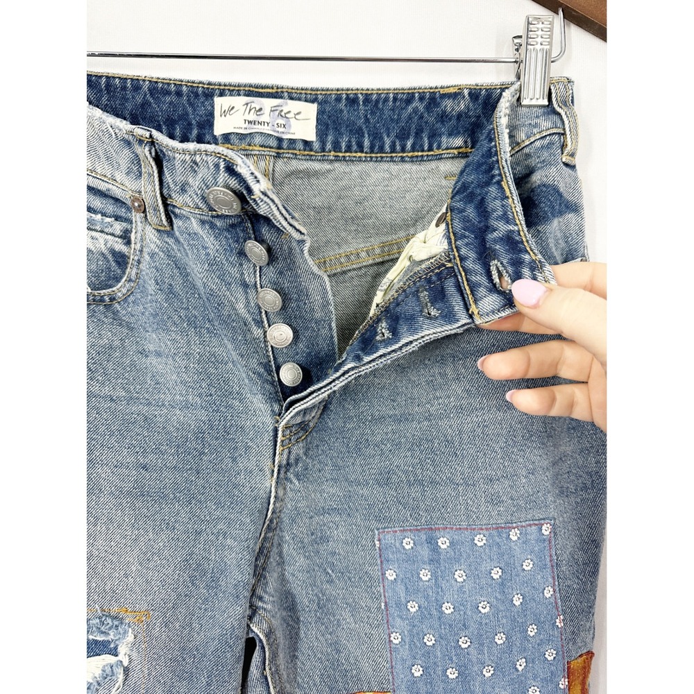We The Free Belladonna Patchwork Cropped Kick Flare Blue Jeans Women's Size 26 - Picture 3 of 11